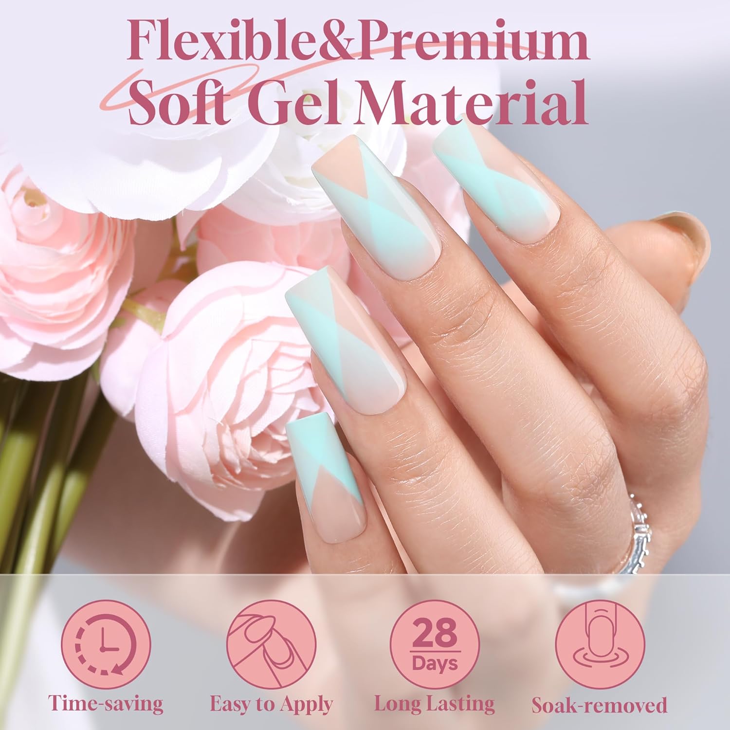 UNA GELLA Medium Square Gel Nail Tips Half Matte 312pcs Medium Square Gel Nails Full Cover False Acrylic Nails Tips for Press On Nails DIY Art Salon Nail Extensions, 12 Sizes-BrightBean Baby