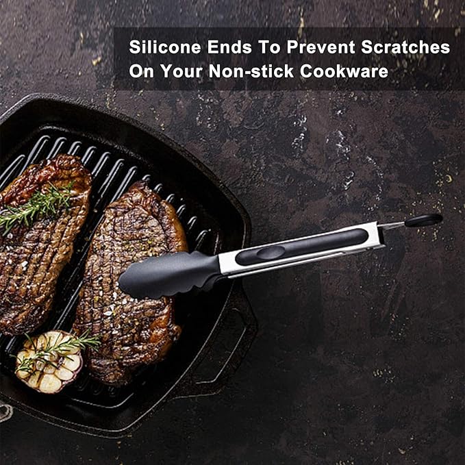 Kitchen Tongs for Cooking with Silicone Tips, Heat Resistant Kitchen Utensils Locking Silicone Tongs, Serving Food Tong Set of 3, 7,9,12 Inch