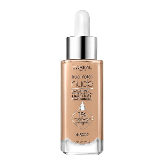 L'Oreal Paris True Match Nude Hyaluronic Tinted Serum Foundation with 1% Hyaluronic acid, Medium 4-5, 1 fl. oz.-BrightBean Baby