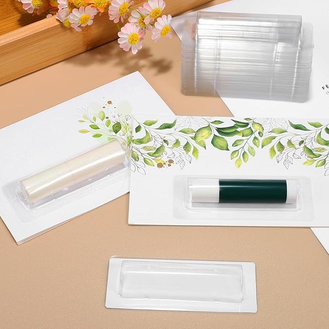 VILLCASE Lip Balm Pouches, 40pcs Plastic Lipstick Money Holder Clear Dome Lip Chap-Stick Money Cash Pounches, Lip Balm Cover for Gift Card DIY Crafts, Not Include Tape-BrightBean Baby