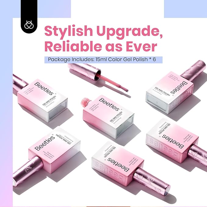 Beetles Jelly Gel Nail Polish, 6 Colors 15ML Milky White Sheer Pink Nude Brown Translucent Sheer Nail Polish Soak Off UV Colorful Bottle Gel Nail Art Home Salon DIY Gift for Women-BrightBean Baby