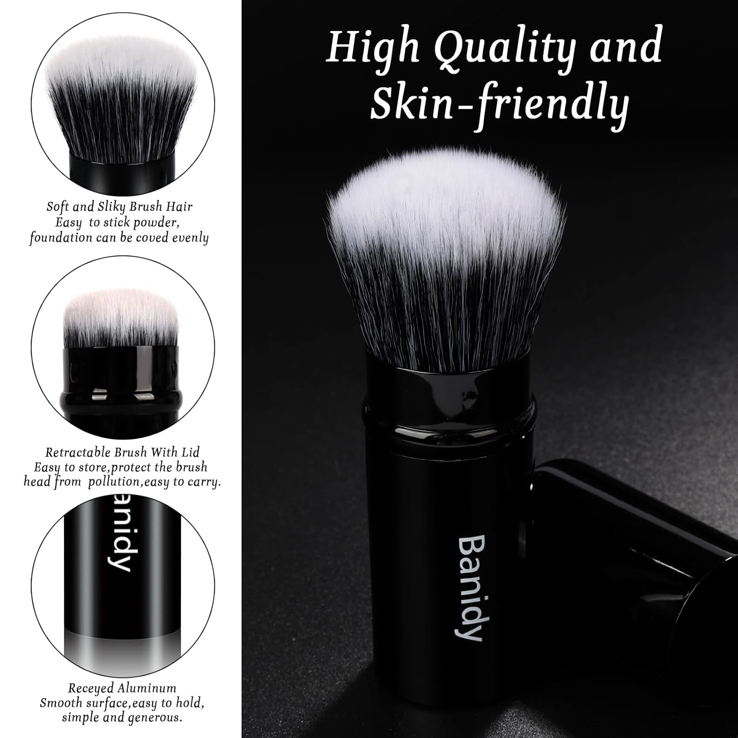 Makeup Brush Kabuki Face Brushes Retractable Travel Blush Kabuki Brush Portable Flawless for Foundation, Powder Blush, Bronzer, Buffing, Liquid, Cream, Cruelty Free with Cover-BrightBean Baby