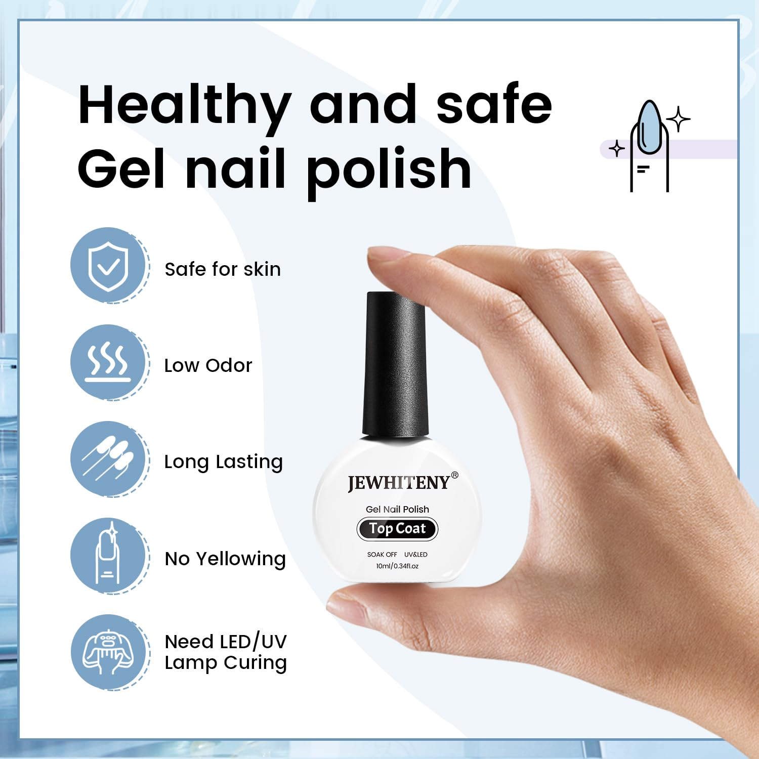 JEWHITENY 10ML Top Coat Nail Polish High Gloss Shine Finish No Wipe No Dip Long Lasting Gel Nail Polish Professional DIY Need U V Lamp Curing-BrightBean Baby