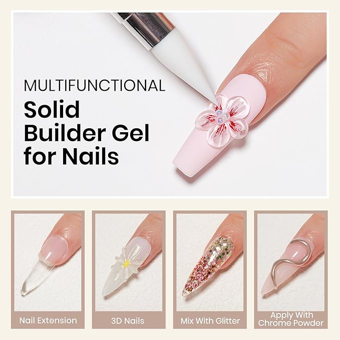 MIZHSE 100g Solid Builder Gel for Nails, Large Capacity Clear Hard Gel 3D Sculpting for Nail Art U V LED Builder Kit with 3D Silicone Pen, for Salon Home DIY-BrightBean Baby