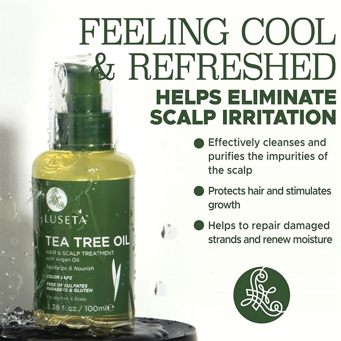 Luseta Tea Tree Oil for Hair, Hair Serum for For Damaged and Oily Hair, Revitalizing & Nourishing for Healthy Hair Color Safe Hair Oil 3.38 Fl oz-BrightBean Baby