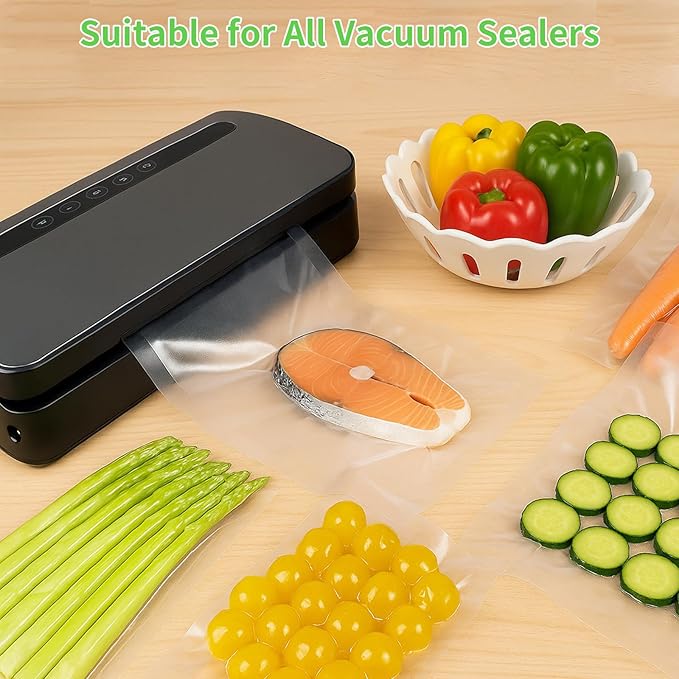 MakMeFre 8Pack 8"x16.5'(4Rolls) and 11"x16.5'(4Rolls) Vacuum Sealer Bags Rolls with BPA Free,Heavy Duty Vacuum Sealer Storage Bags Rolls,Cut to Size Roll,Great for Sous Vide Cooking