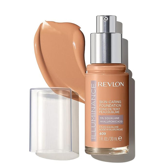 Revlon Illuminance Skin-Caring Liquid Foundation, Hyaluronic Acid, Hydrating and Nourishing Formula with Medium Coverage, 409 Brulee (Pack of 1)-BrightBean Baby