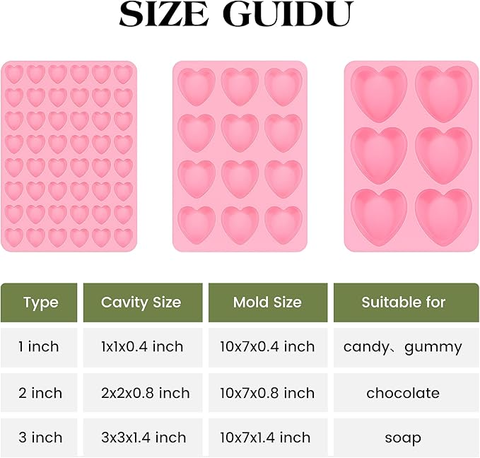 1 Inch Mini Heart Shaped Silicone Molds for Chocolate, Candy, Gummy, Soap (Set of 2, Pink)