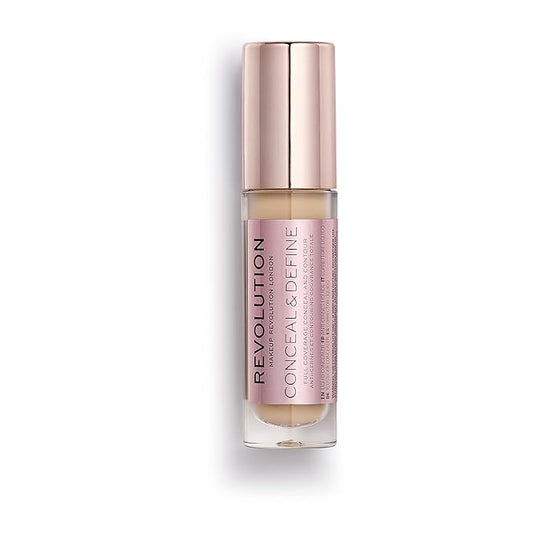 Makeup Revolution Conceal and Define Concealer, Full Coverage & Matte Finish, C7.5 for Medium/Tan Skin Tones, Vegan & Cruelty-Free, 0.7 Fl Oz-BrightBean Baby