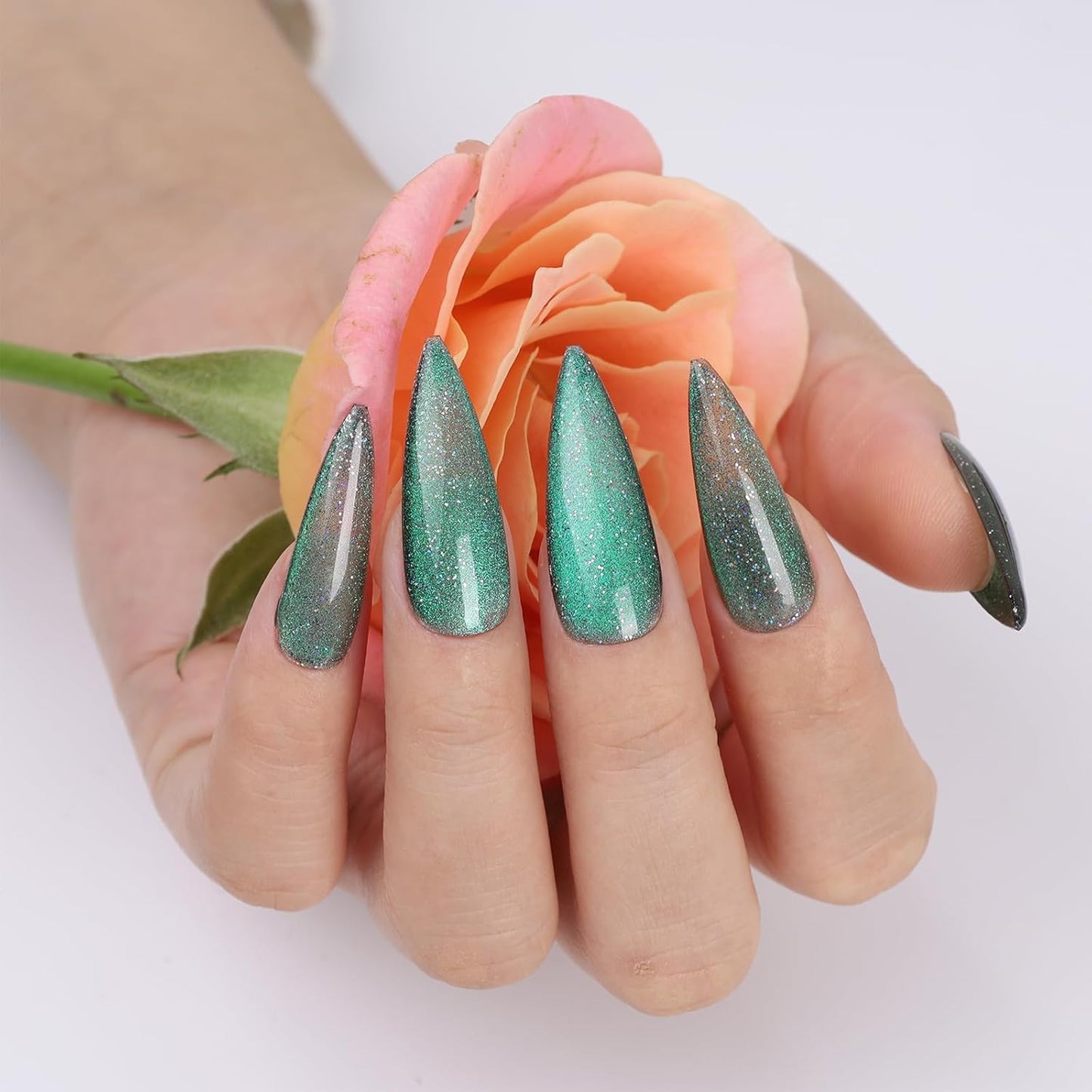 Aurora Green Cat Eye Gel Nail Polish,Iridescent Quicksand Galaxy Holographic Cateye Green Gel Polish with Magnet, Shimmer Velvet Soak Off Uv Led Home Diy Manicure GP0103-BrightBean Baby