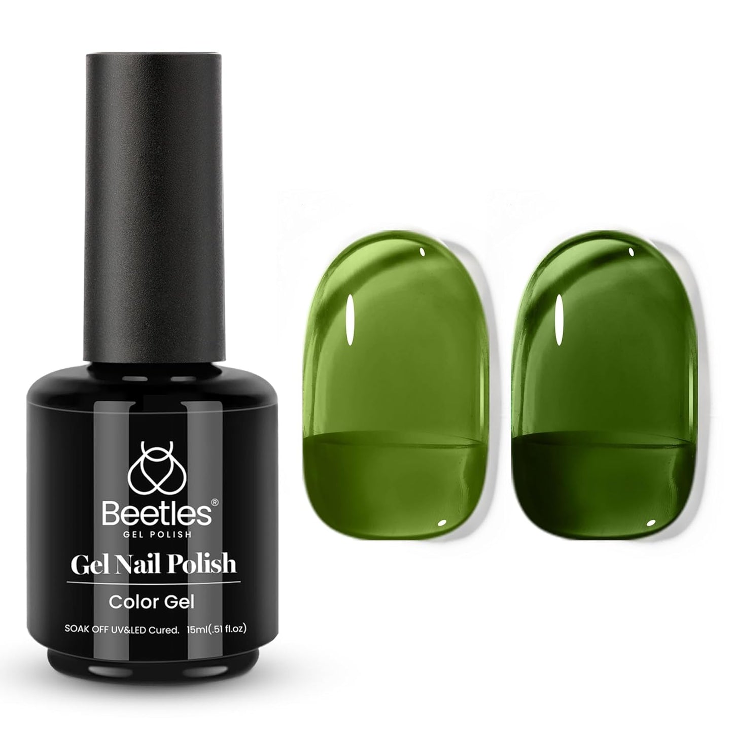 Beetles Green Gel Nail Polish - 15ml Olive Green Natural Jelly Gel Polish Fall Color Sheer Translucent Effect Soak Off UV Nail Art DIY Manicure Gift for Women-BrightBean Baby