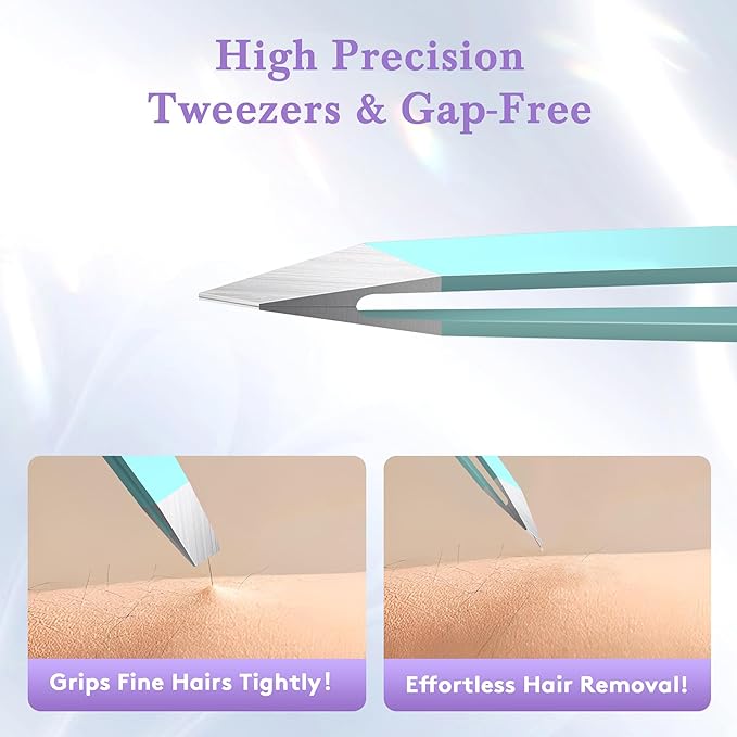 Tweezers for Women Facial Hair,Stocking Stuffers 4 Pack Tweezers for Eyebrows,Tweezer Set for Ingrown Hair, Plucking Daily Beauty Tool with Leather Travel Case for Gifts-BrightBean Baby