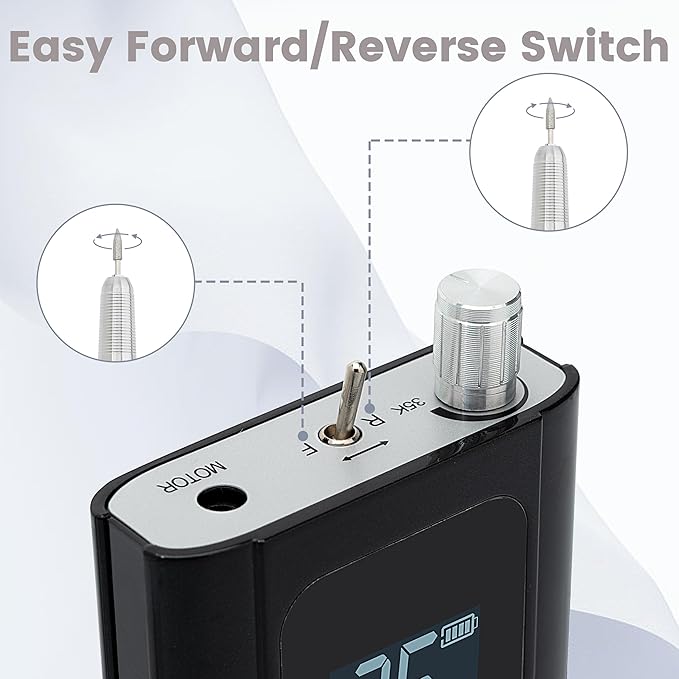 Delanie Professional Nail Drill High Torque 35000 RPM Rechargeable Portable Electric Nail File Filer for Acrylic Gel with Cuticle Bits, Salon Manicure Tool, Black-BrightBean Baby