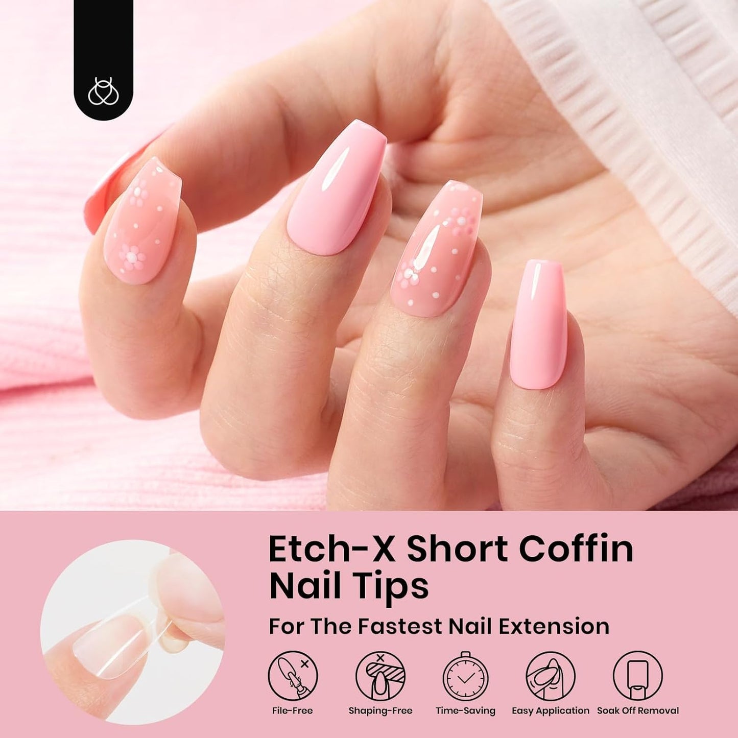 Beetles Short Coffin Nail Tips 576 PCS Half Matte Pre-shape Short Coffin Fake Nails 12 Sizes Full Cover Acrylic False Nails Nail Extension DIY Manicure Gifts for Women-BrightBean Baby