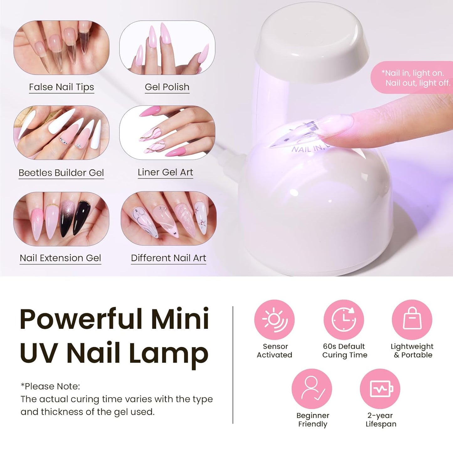 Beetles Tipex Instant Apex Nail Tips Kit Halloween Nails, Stiletto Long, 224pcs 16 Sizes, with Tipex UV Nail Glue Mini Nail Lamp,Pre-Building Pre-Etched Strong Thicker Acrylic Nail Tips Set-BrightBean Baby