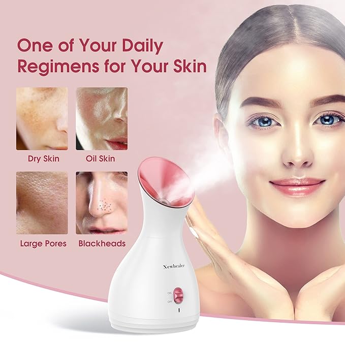 Newbealer 2in1 Facial Steamer, Hot Mist Facial Aromatherapy Humidifier Atomizer, Large Face Steamer Unclogs Pores Sinuses Moisturizing, Home Sauna Spa with Eyebrow Set (Red, 170ml)-BrightBean Baby