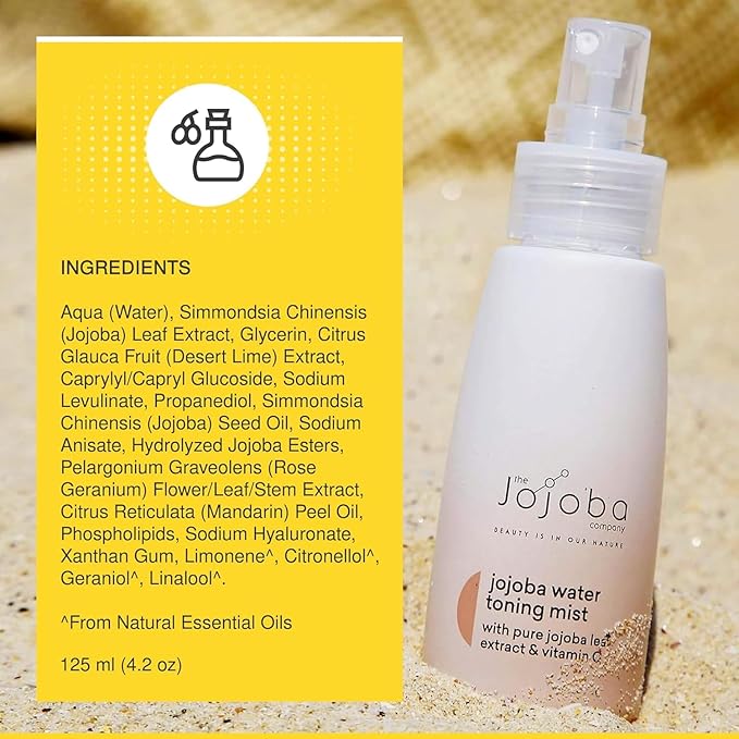 The Jojoba Company Water Toning Mist With Pure Jojoba Leaf Extract & Vitamin C - Hydrating, Toning & Firming - Antioxidant Protection - Reduces Pore Size - For Thirsty, Dehydrated & Dry Skin - 50ml-BrightBean Baby