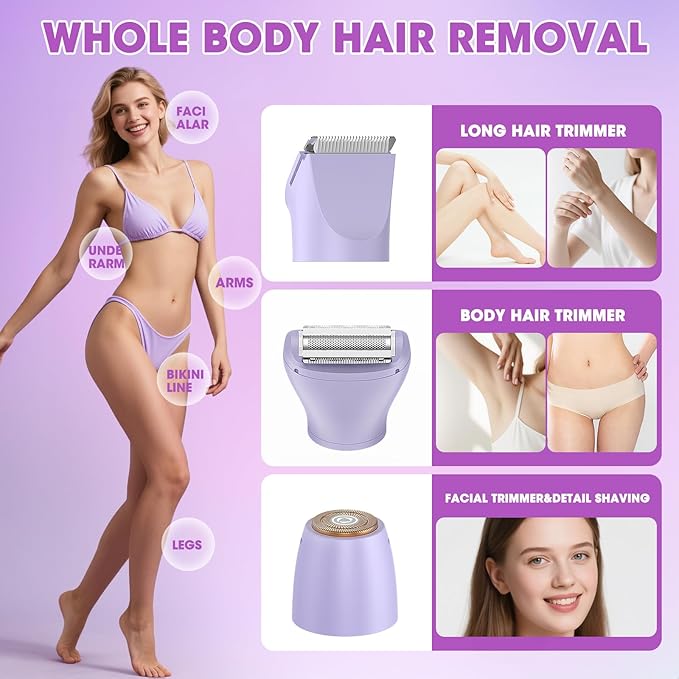 Bikini Trimmer Electric Razors for Women,3 in 1 Body Hair Removal Kit for Face,Pubic,Arm, Leg, Armpit, Bikini Trimmer,Painless IPX6 Waterproof Rechargeable Portable Lady Shavers Wet & Dry Gifts-BrightBean Baby