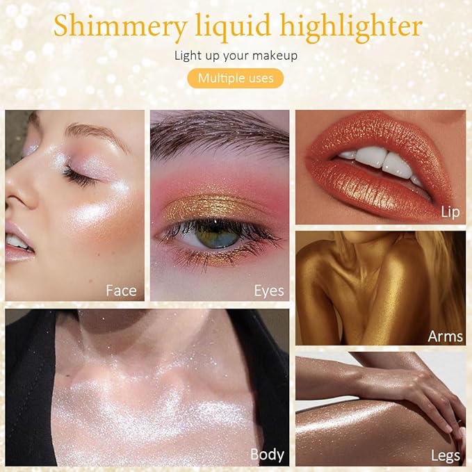 evpct Light Liquid Face Highlighter Makeup Waterproof Long Lasting Pearl White Gold Glimmer Glow Sparkly Glitter Body Shimmer Oil Liquid Luminizer Stick Highlight Illuminator for Face Body Cheeks Eye-BrightBean Baby