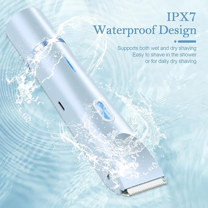 Dermave Bikini Shaver 2.0, 2025 New Glow Aura Bikini Trimmer for Women, 2 in 1 Dual Head Electric Razors for Women, IPX7 Waterproof Wet & Dry Electric Shaver, Rechargeable Portable Body Shaver (Blue)-BrightBean Baby