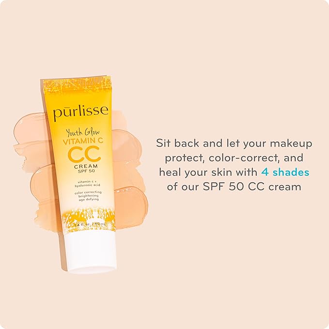 pürlisse Youth Glow Vitamin C CC Cream with SPF 50 - Color Corrector Enriched with Sea Buckthorn, Vitamin C & Hyaluronic Acid - Boosts Radiance & Youthfulness - Paraben-Free - Fair (1.4 oz)-BrightBean Baby
