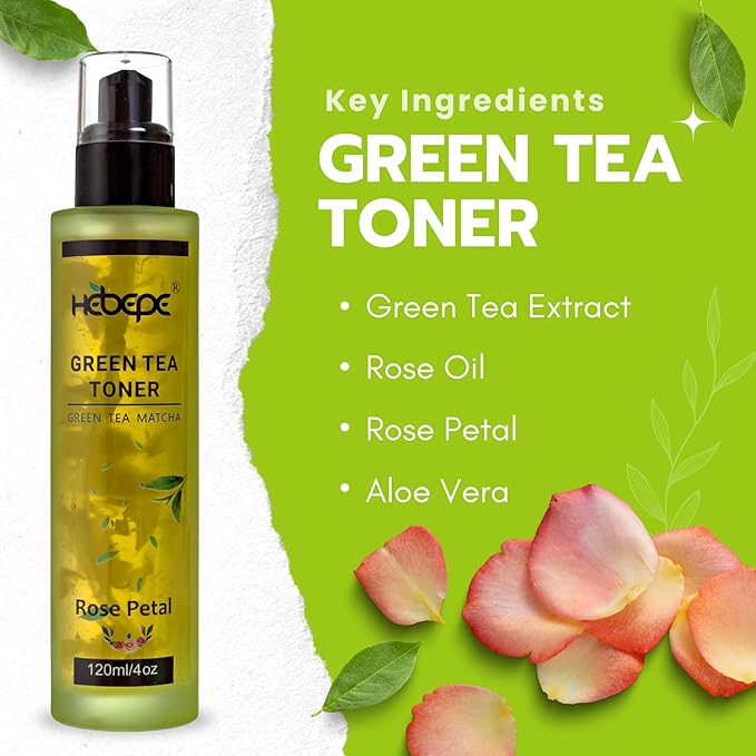 Green Tea Matcha Facial Toner with Rose Petal, Refreshing, and Soothing Face Toner, with Rose Oil, Aloe Vera,120ml-BrightBean Baby