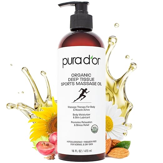 PURA D'OR 16 Oz Organic Deep Tissue Sports Massage - Jojoba, Sunflower, Almond, Grapefruit & Eucalyptus Oils - Alleviate Muscle Soreness-BrightBean Baby