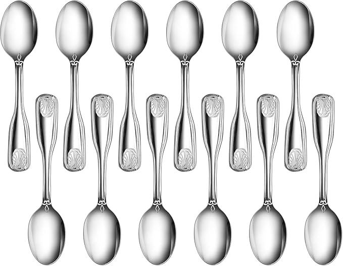 New Star Foodservice 58383 Shell Pattern, 18/0 Stainless Steel, Coffee Spoon, 4.6-Inch, Set of 12