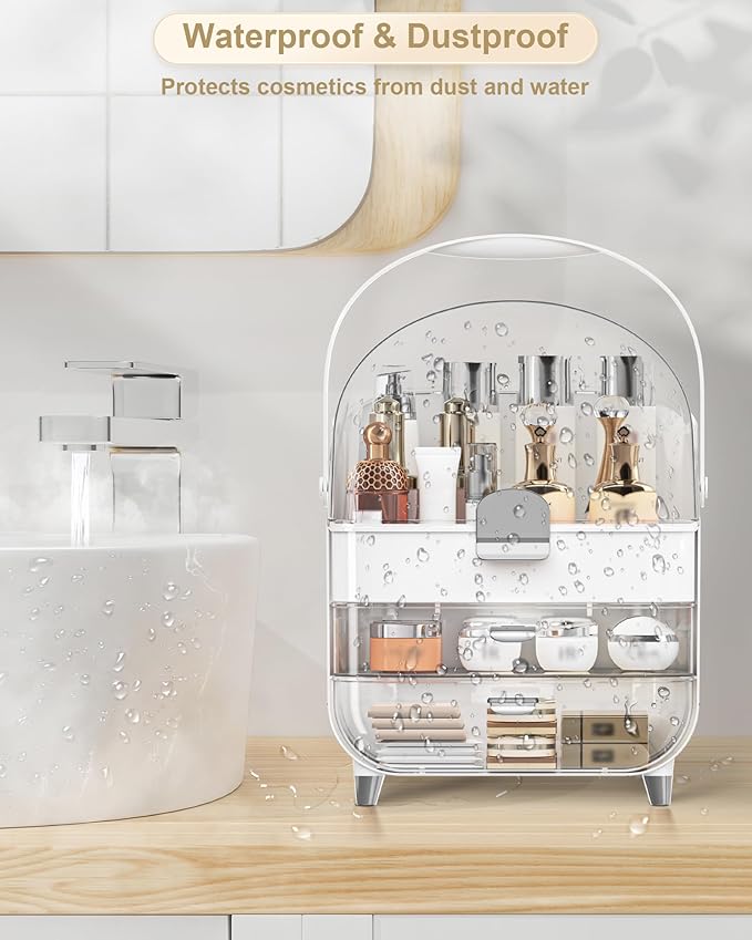 Makeup Organizer, Skincare Holder Bathroom Counter Organizer, Storage Box Cosmetic Display Cases, Teen Girl Gifts Trendy Stuff Make up Organizers for Vanity, Dresser, Countertop (Silver)-BrightBean Baby