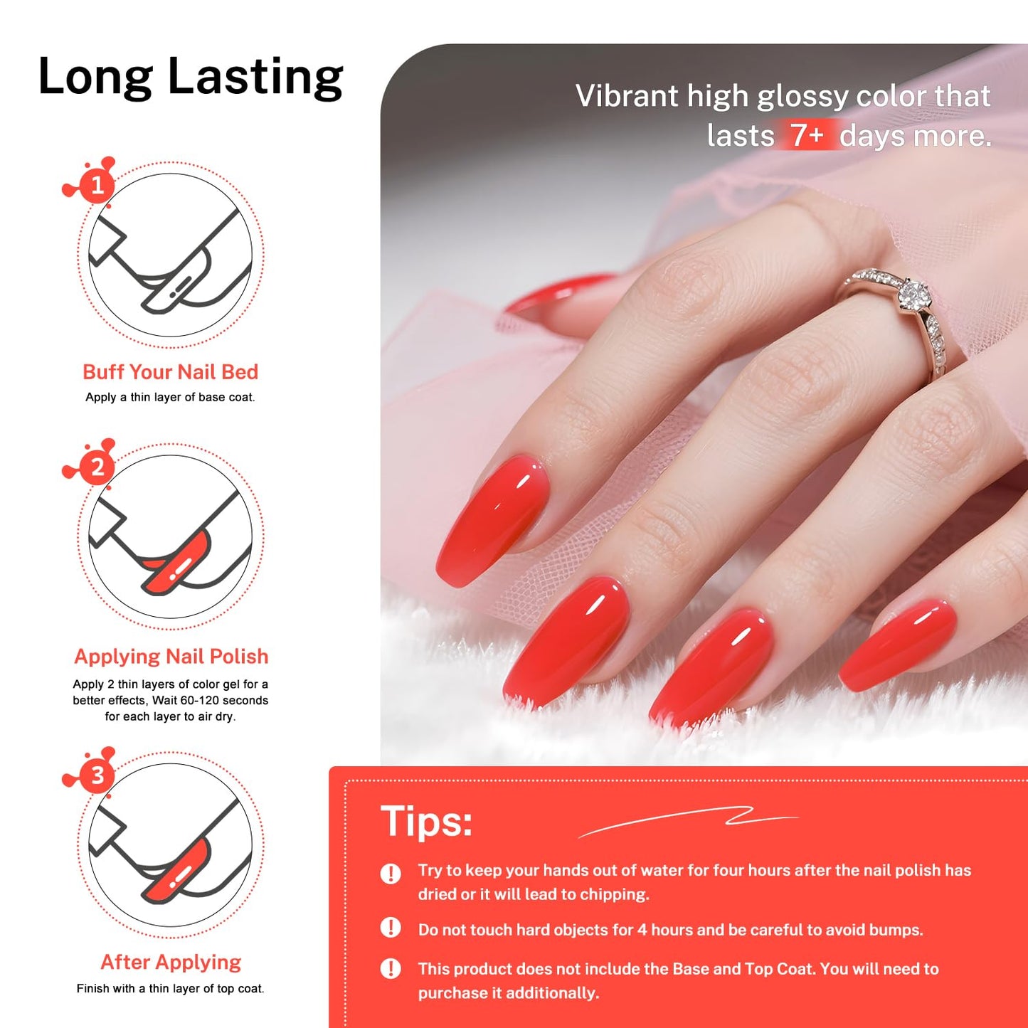 16.5ml Neon Red Nail Polish Glossy Shine Finish Large Volume Quick Dry Nail Polish, Long Lasting Shine, Fingernail Toenail Nail Art DIY Home Travel Nail Art Gift-BrightBean Baby