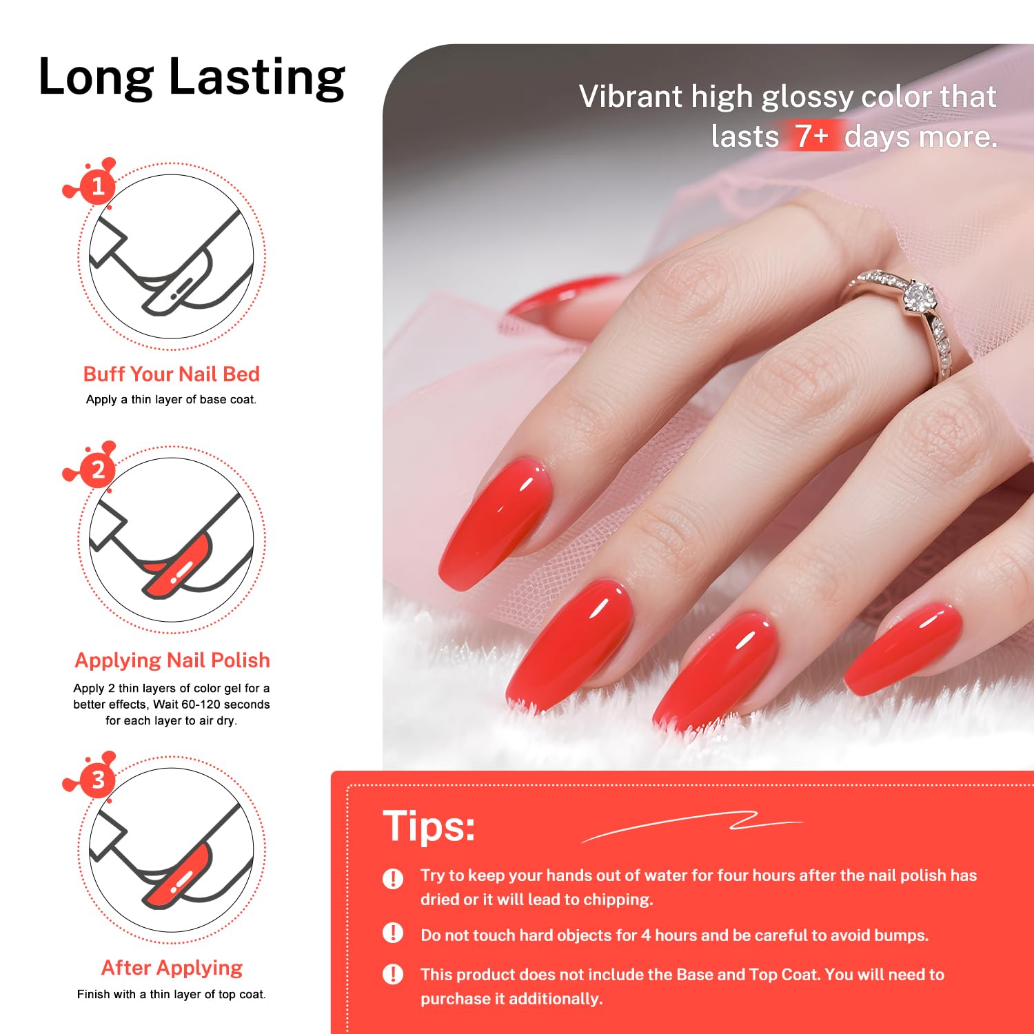16.5ml Neon Red Nail Polish Glossy Shine Finish Large Volume Quick Dry Nail Polish, Long Lasting Shine, Fingernail Toenail Nail Art DIY Home Travel Nail Art Gift-BrightBean Baby