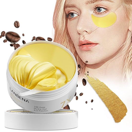LANBENA 24K Gold Under Eye Patches(30 Pairs) -Cooling Eye Masks for Fine Lines Reduce, with Caffeine Niacinamide Tetrapeptide Hydra-Gel Collagen, Puffy Eyes & Dark Circles & Eye Bags Treatment-BrightBean Baby
