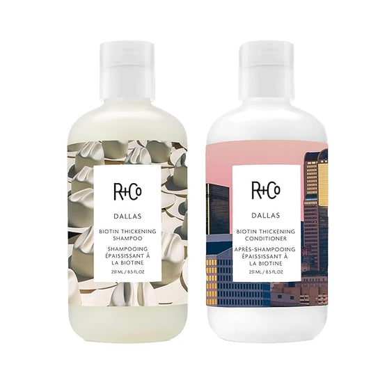 R+Co Dallas Biotin Hair Thickening Shampoo and Conditioner Set (8.5 Oz) + Deluxe Sample (.5 Oz) | For Hair Growth | Sulfate-Free | Vegan + Cruelty-Free |-BrightBean Baby