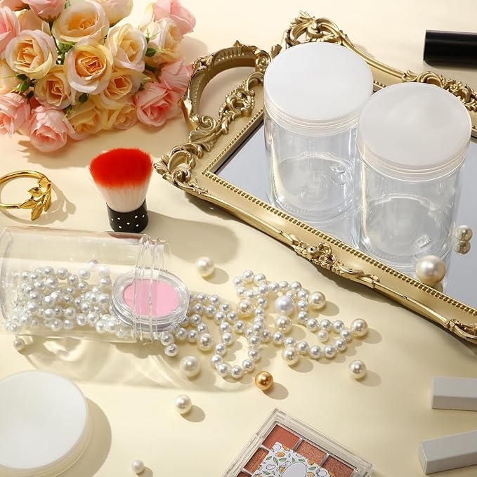 SATINIOR 24 Pieces Empty Clear Plastic Jars with Lids Round Storage Containers Wide Mouth for Beauty Product Cosmetic Cream Lotion Liquid Butter Craft and Food(Clear Lid,10 oz)-BrightBean Baby