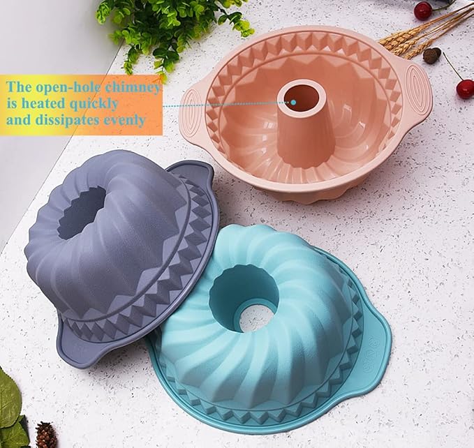 Kenond 9.5 Inch Silicone Cake Pans, Non-stick Fluted Cake Pan with Sturdy Handle, Cake Baking Molds, Perfect Bakeware for Cake, Jello, Gelatin, Bread, Para Gelatinas (Red)