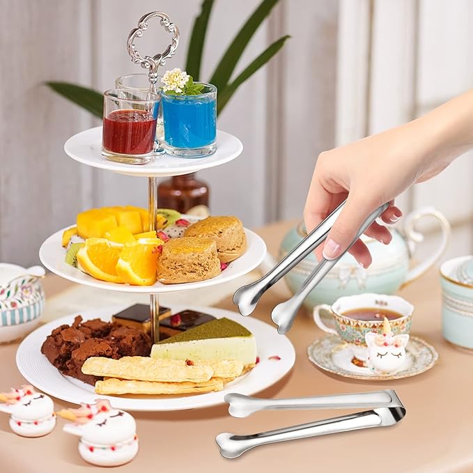 18 Pack Premium Small Serving Tongs, Mini Stainless Steel Appetizer Tongs 4.33Inch Silver