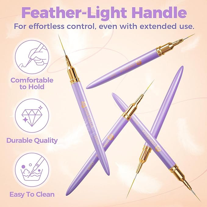 UNA GELLA Nail Art Pens Metallic, Liner Brushes Set For Nail Art Gel Polish, 5Pcs Purple Color, Detail Nail Art Design Painting Brush Set For Nails Gel Fine Drawing Nail Tools, Sizes 7/9/11/15/25mm-BrightBean Baby