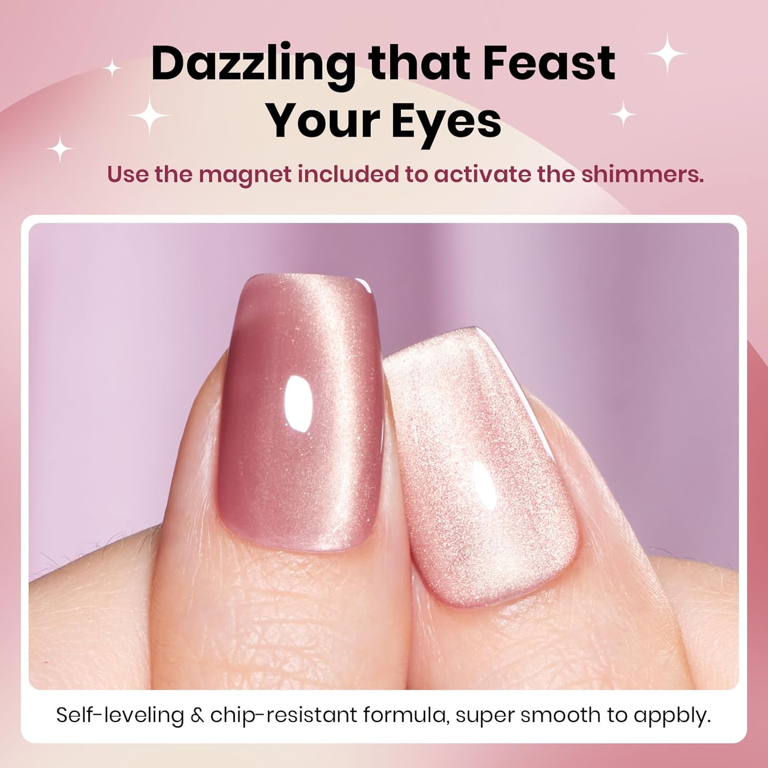 Beetles Pink Cat Eye Gel Nail Polish - 15ML Peach Pink Glass Cat Eye with Gold Powder Magnetic Glitter Gel Polish Soak Off UV Salon DIY French Nail Art Sunlit Champagne Collection Gift for Women-BrightBean Baby