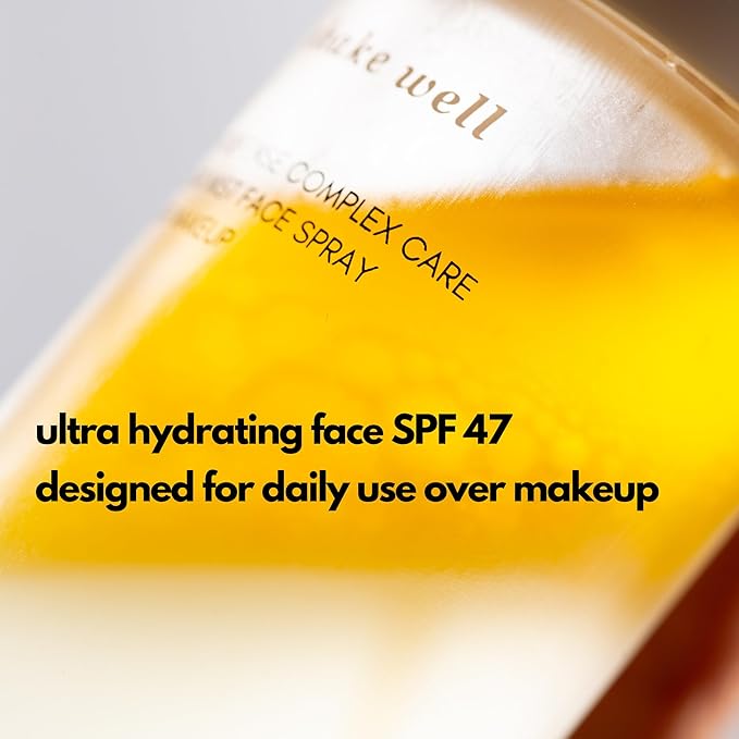 | PLUXOS 47 | SUNSCREEN + SKINCARE SPF 47 FACE MIST SPRAY (Peach) | SUN DEFENSE COMPLEX CARE | Apply Over Makeup, Broad Spectrum, Clear, Light, Vegan, Hydrate, Fight Acne, Anti-Aging, Cell Repair-BrightBean Baby