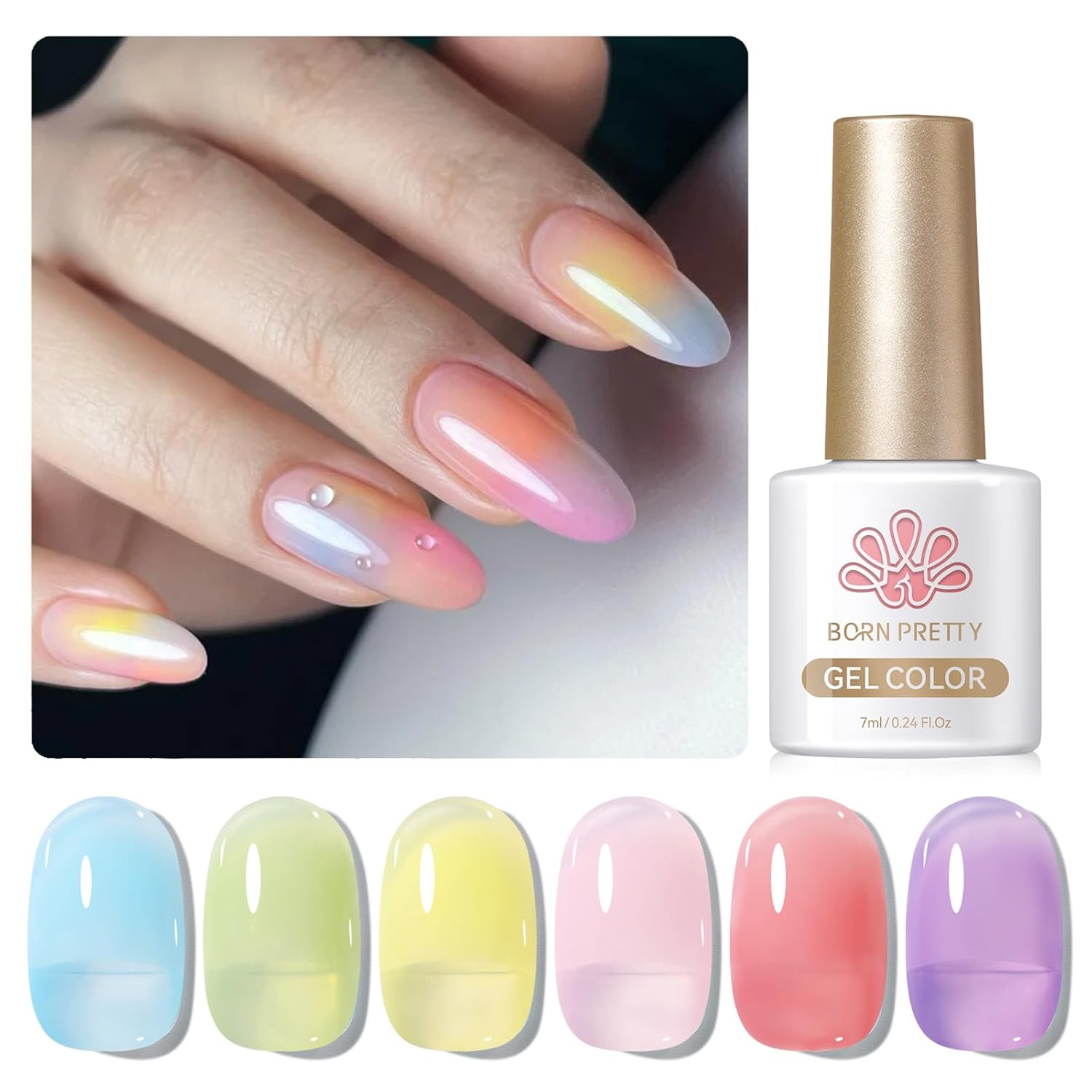 Born Pretty Jelly Pastel Gel Nail Polish Milky Jelly Gel Polish Spring Summer Macaron Candy Sweet Color Translucent Blue Red Green Yellow Pink Purple Easter Gift Nail Art Manicure DIY Home and Salon-BrightBean Baby