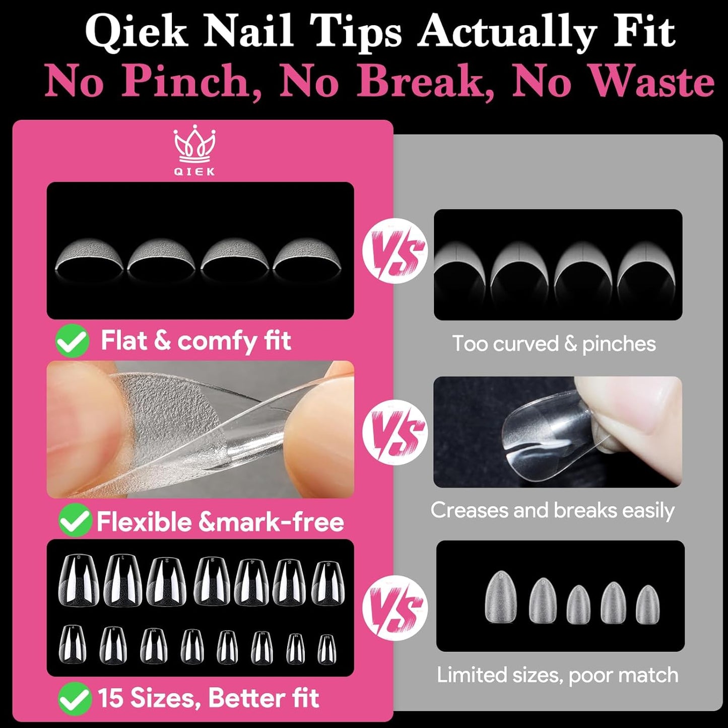 Extra Short Coffin False Nail Tips, 15 Sizes 510 PCS Clear Soft Press On Fake Nail Pre-shaped Half Matte Full Cover Gel Nail Tips Extensions Thick Long Lasting for DIY Beginners & Salon Manicure-BrightBean Baby