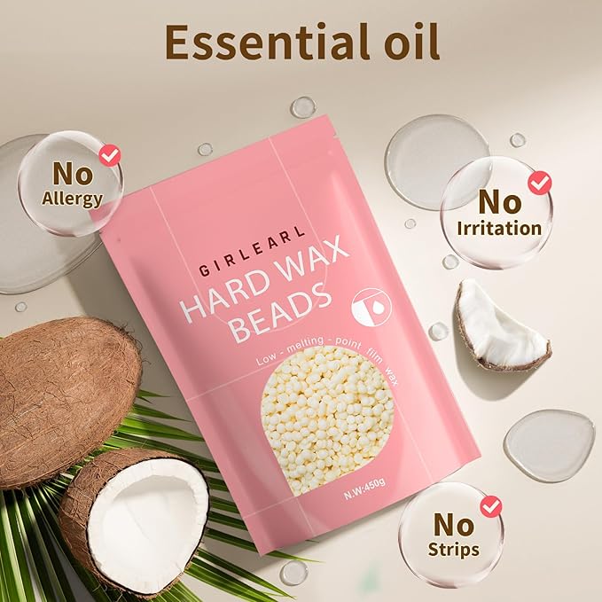 Hard Wax Beads, 1lb Wax Beans for Hair Removal, Hard Wax for Sensitive Skin at Home, Wax Refill Perfect for Eyebrow, Facial, Brazilian Bikini, Legs and Full Body for Women and Men (Cream)-BrightBean Baby