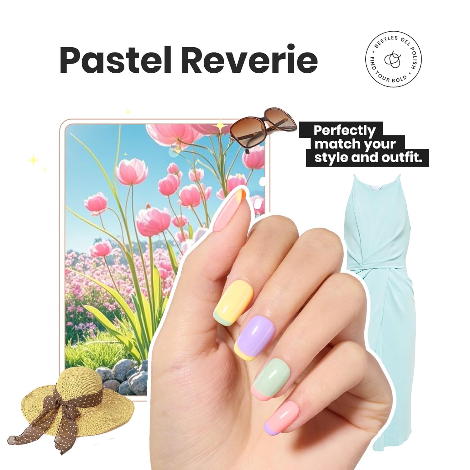 Beetles Pastel Nail Polish Set -6 Colors Pink Blue Yellow Nude Pink Purple Nail Polish Set Quick Dry Finger DIY Air Dry Nail Art Salon Home Pastel Reverie Gift for Women-BrightBean Baby