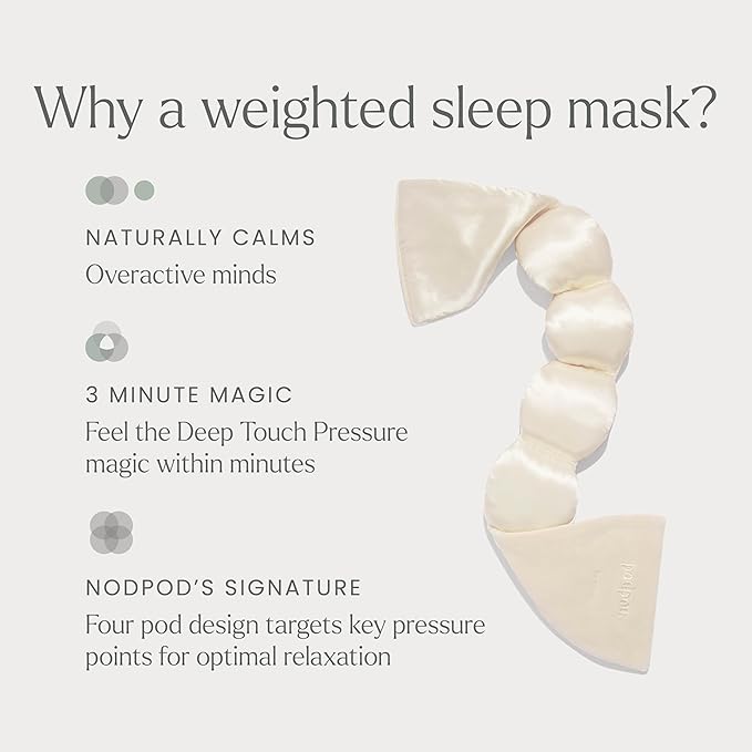 Nodpod Gentle Pressure Silk Sleep Mask | Patented Light Blocking Design for Sleeping, Travel & Relaxation | Bead Filled, Machine Washable (Pearl)-BrightBean Baby
