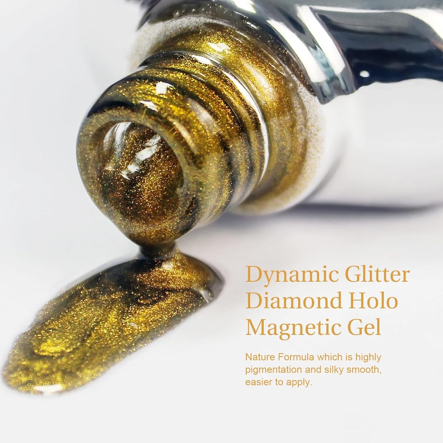 Cat Eye Gel Nail Polish with Magnet Stick, 15ml Glitter Holographic Nail Polish, Magnetic Effect Gel for Home DIY Manicure Gift, Champagne Gold-BrightBean Baby