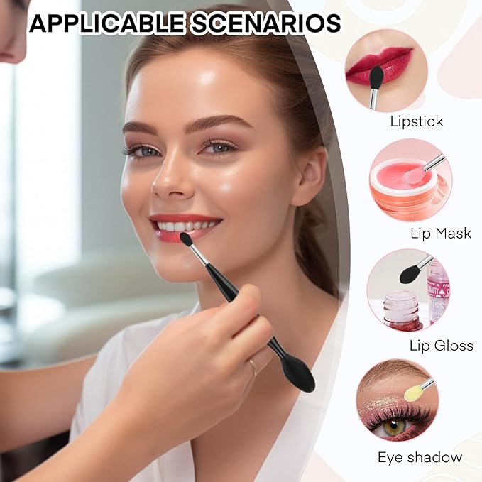 Unaone Lip Scrub Brush - 3 PCS Dual-ended Lip Scrubber Exfoliator and Silicone Lip Brush, 2-in-1 Silicone Lip Scrub Tool Lip Mask Applicator, Gentle Exfoliator & Applicator for Soft-BrightBean Baby