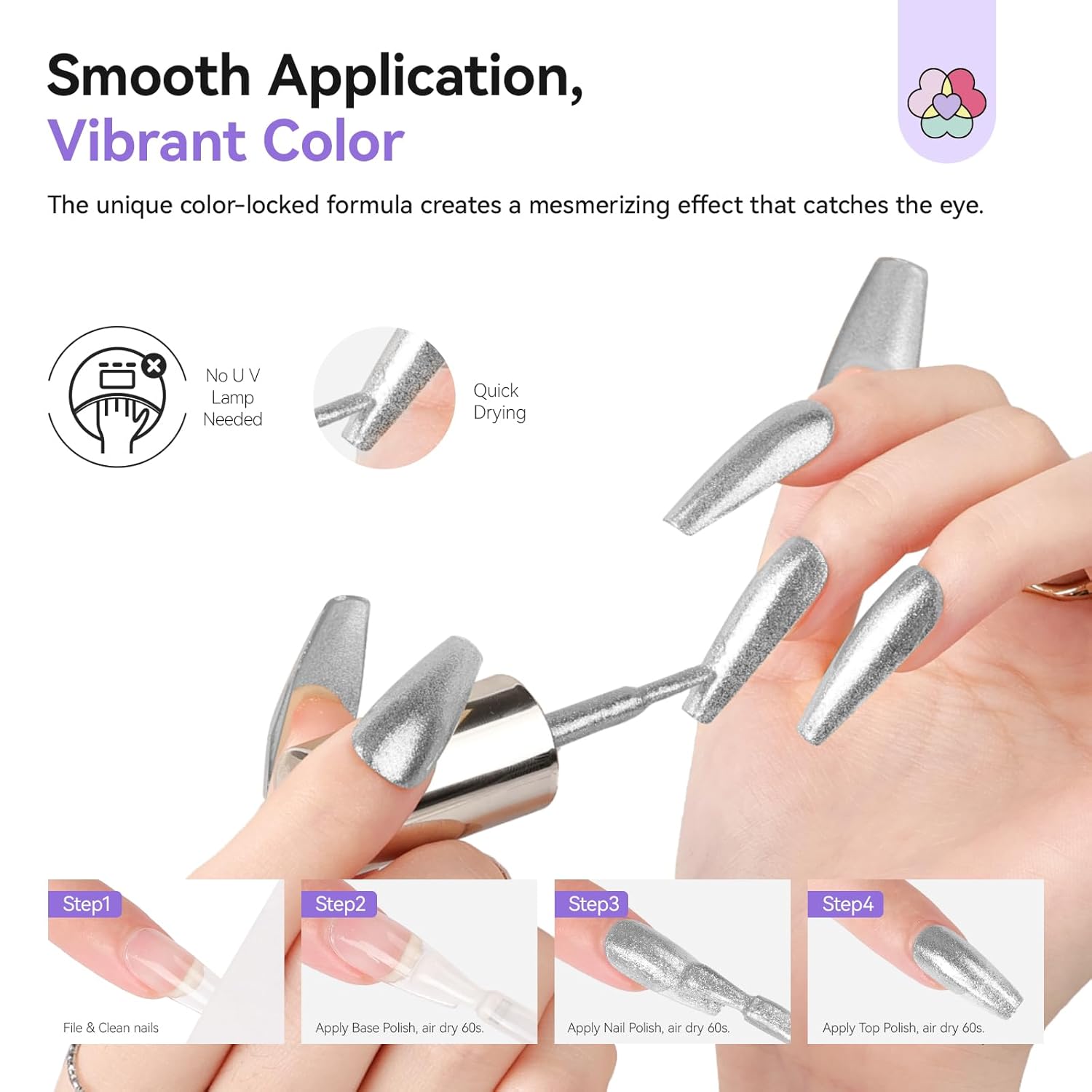 SAVILAND Color Artistry Sparkle Silver Nail Polish - 7 Days Shimmer Glitter Fingernail Polish Non Gel, Air Quick Dry Long Last Shine Diamond Silver Nail Lacquer Toe Nail Art Salon Manicure Home-BrightBean Baby