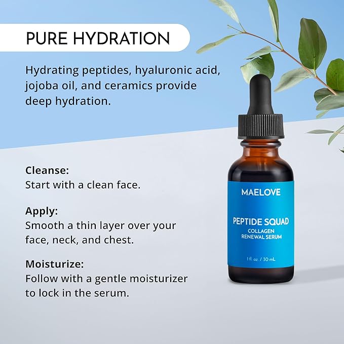 MAELOVE Peptide Squad Collagen Renewal Serum with Copper Peptides, Argireline, Matrixyl 3000 + Hyaluronic Acid and Niacinamide for Wrinkles, Fine Lines, and Skin Elasticity-BrightBean Baby