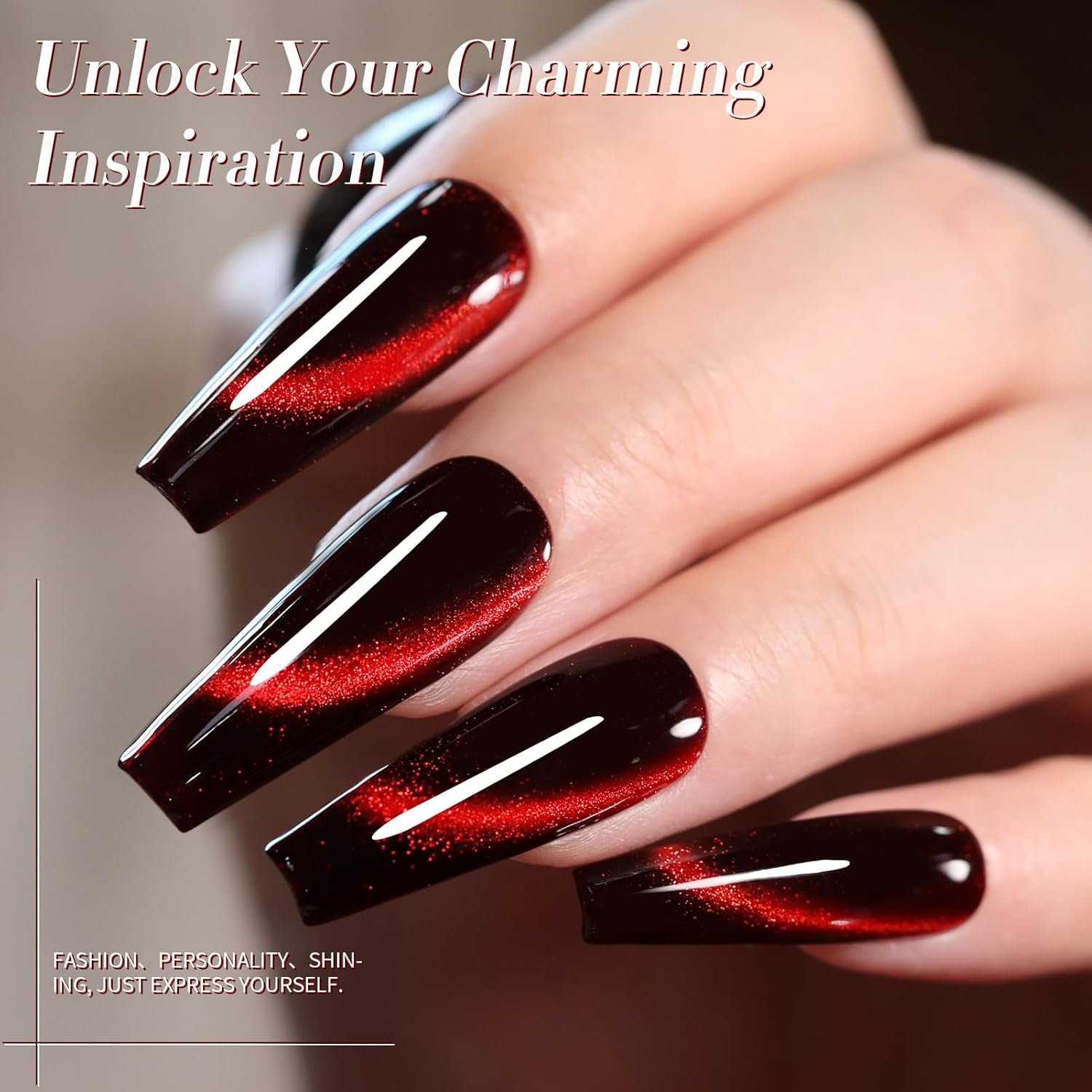 Born Pretty Cat Magnetic Eye Gel Nail Polish, Red Holographic Glitter Shiny Sparkle Crystal Gel Nail Polish Magnetic Nail Polish Salon DIY at Home 15mL-BrightBean Baby