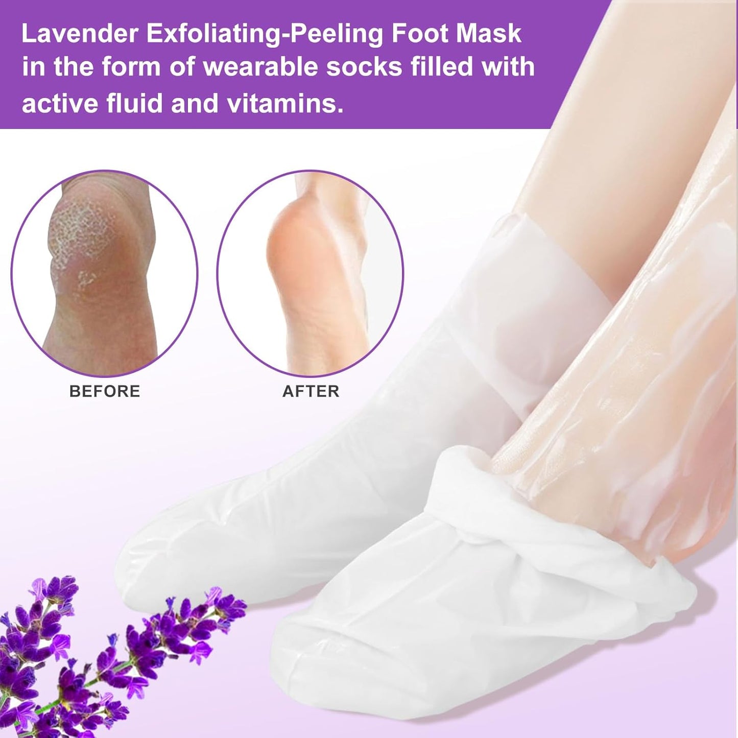 Foot Peeling Mask 5 Pack, Moisturizing Socks for Dry Foot Care, Hydrating Feet Peel Masks Repair Dry Cracked Heels, Remove Dead Skin,Callus - Women Men (Lavender)-BrightBean Baby